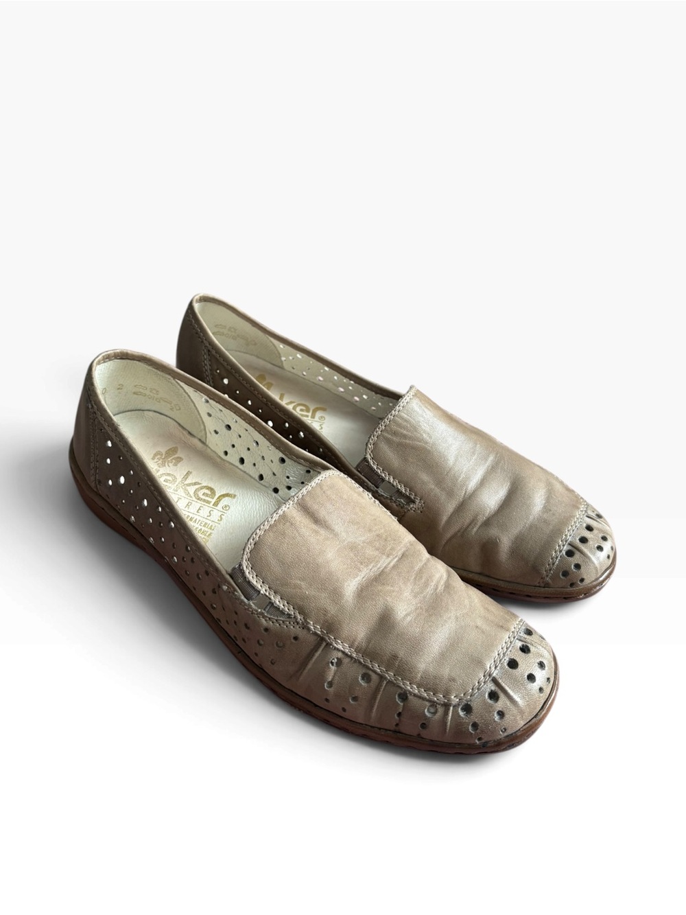 Rieker Women's Brown Leather Perforated Slip On Loafers Size
38EU 7US